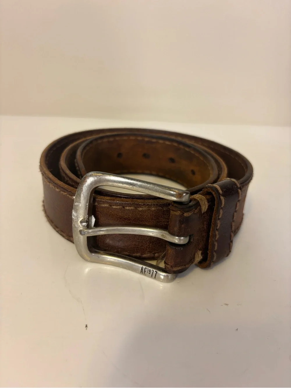 American Eagle Classic Brown Leather Men's Belt with Silver Buckle